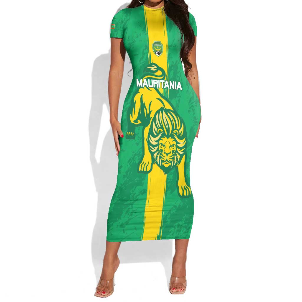 Custom Mauritania Football Short Sleeve Bodycon Dress Go Lions of Chinguetti