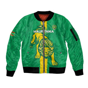 Custom Mauritania Football Sleeve Zip Bomber Jacket Go Lions of Chinguetti