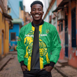 Custom Mauritania Football Sleeve Zip Bomber Jacket Go Lions of Chinguetti