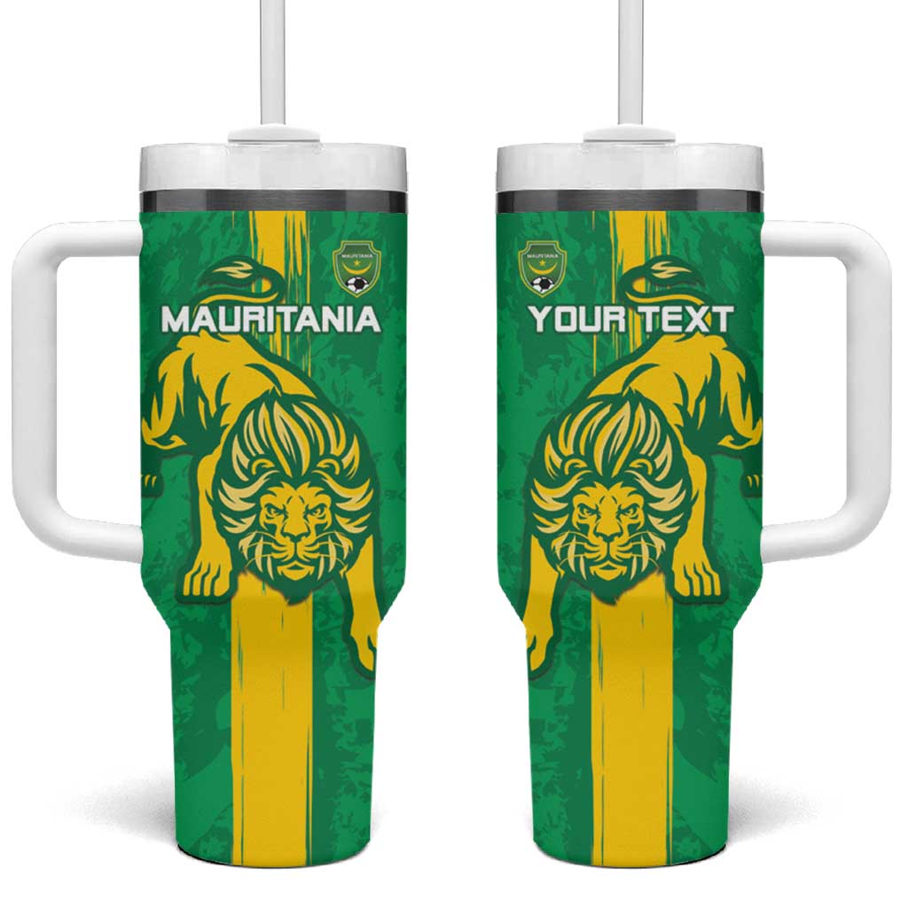 Custom Mauritania Football Tumbler With Handle Go Lions of Chinguetti