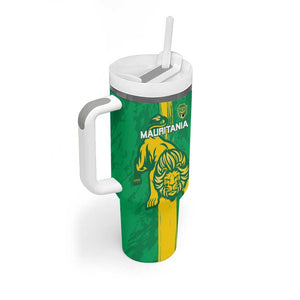 Custom Mauritania Football Tumbler With Handle Go Lions of Chinguetti