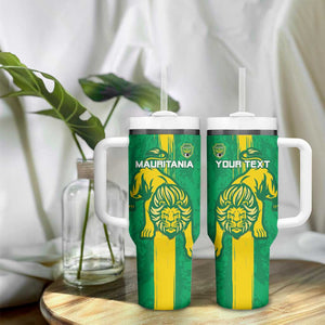 Custom Mauritania Football Tumbler With Handle Go Lions of Chinguetti