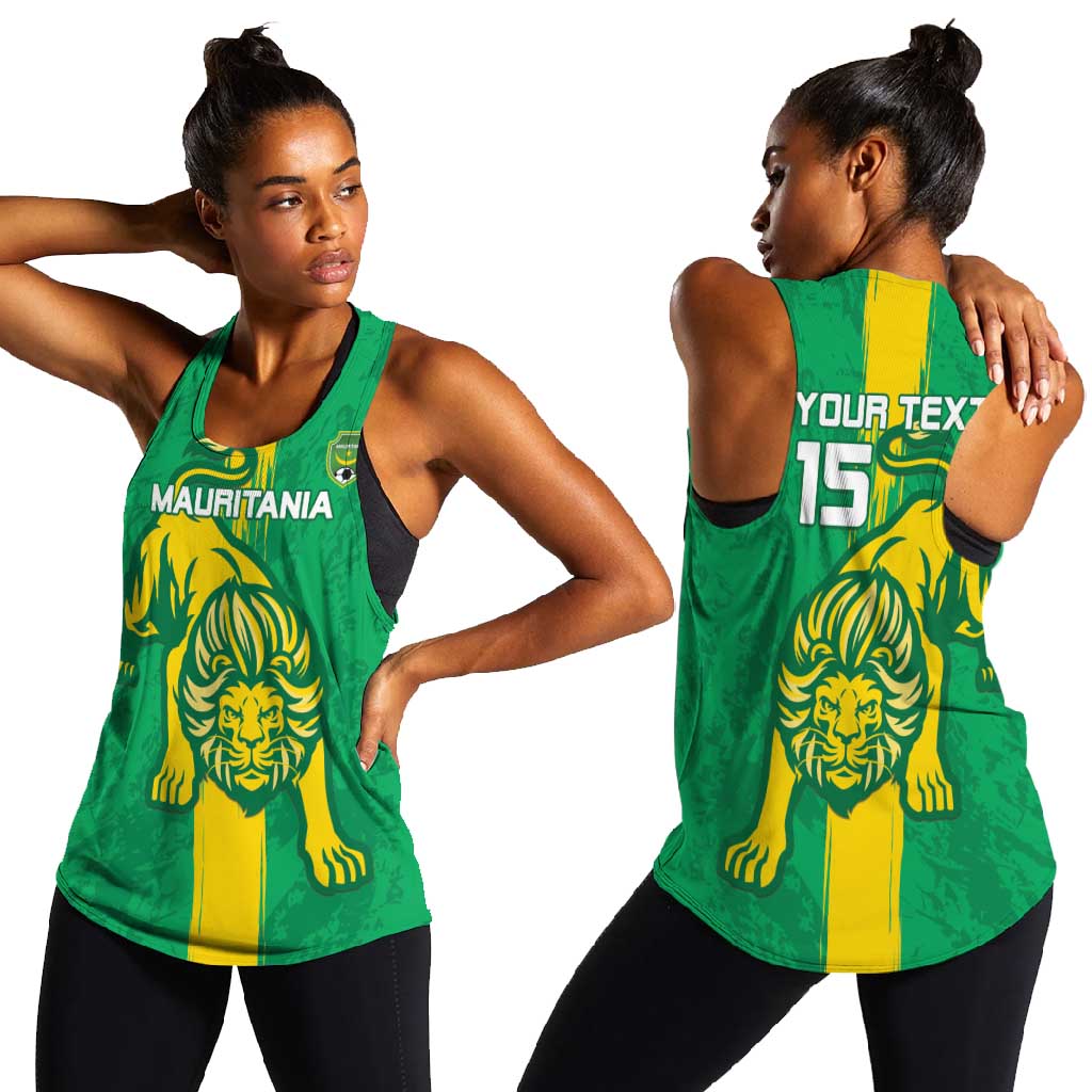 Custom Mauritania Football Women Racerback Tank Go Lions of Chinguetti