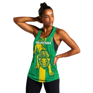 Custom Mauritania Football Women Racerback Tank Go Lions of Chinguetti