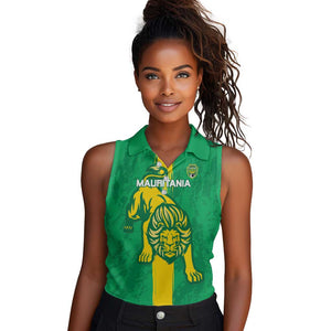 Custom Mauritania Football Women Sleeveless Polo Shirt Go Lions of Chinguetti