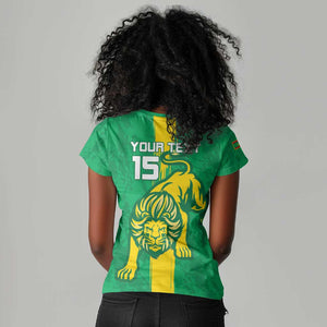 Custom Mauritania Football Women V-Neck T-Shirt Go Lions of Chinguetti