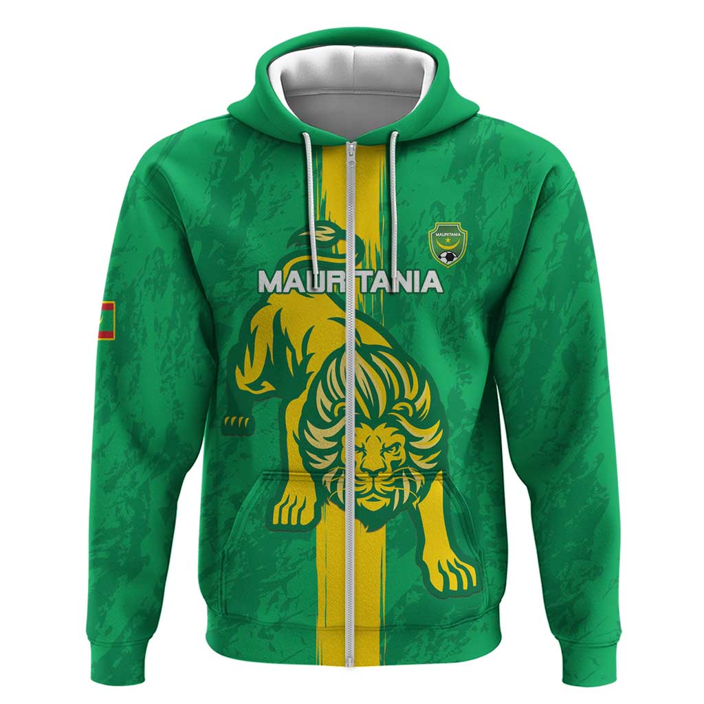 Custom Mauritania Football Zip Hoodie Go Lions of Chinguetti