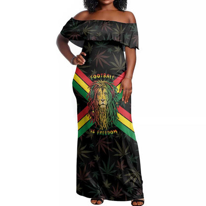 Legend Reggae Marley Football Off Shoulder Maxi Dress Rasta Lion