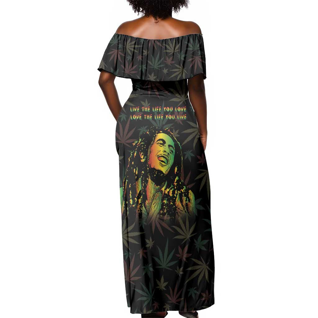 Legend Reggae Marley Football Off Shoulder Maxi Dress Rasta Lion