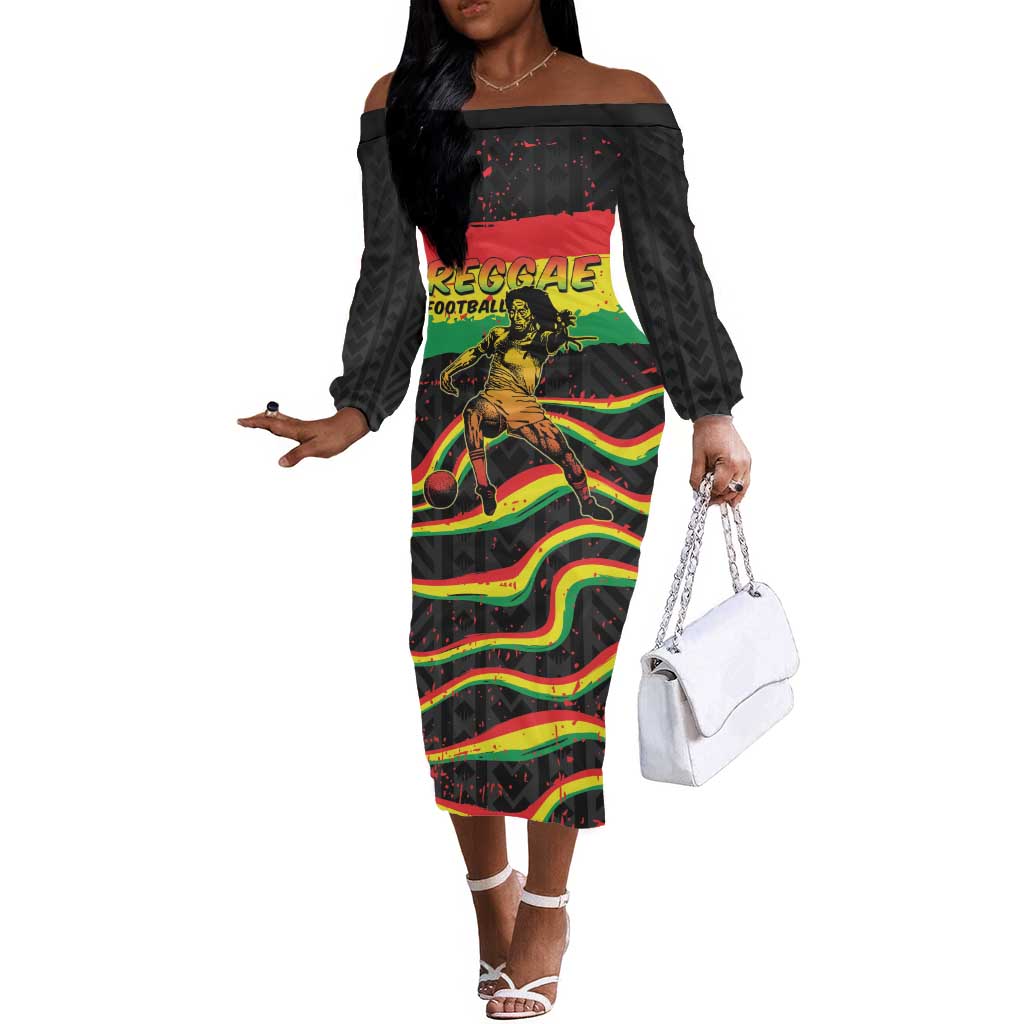 Personalized Reggae Legend Bob Football Off The Shoulder Long Sleeve Dress Grunge Style