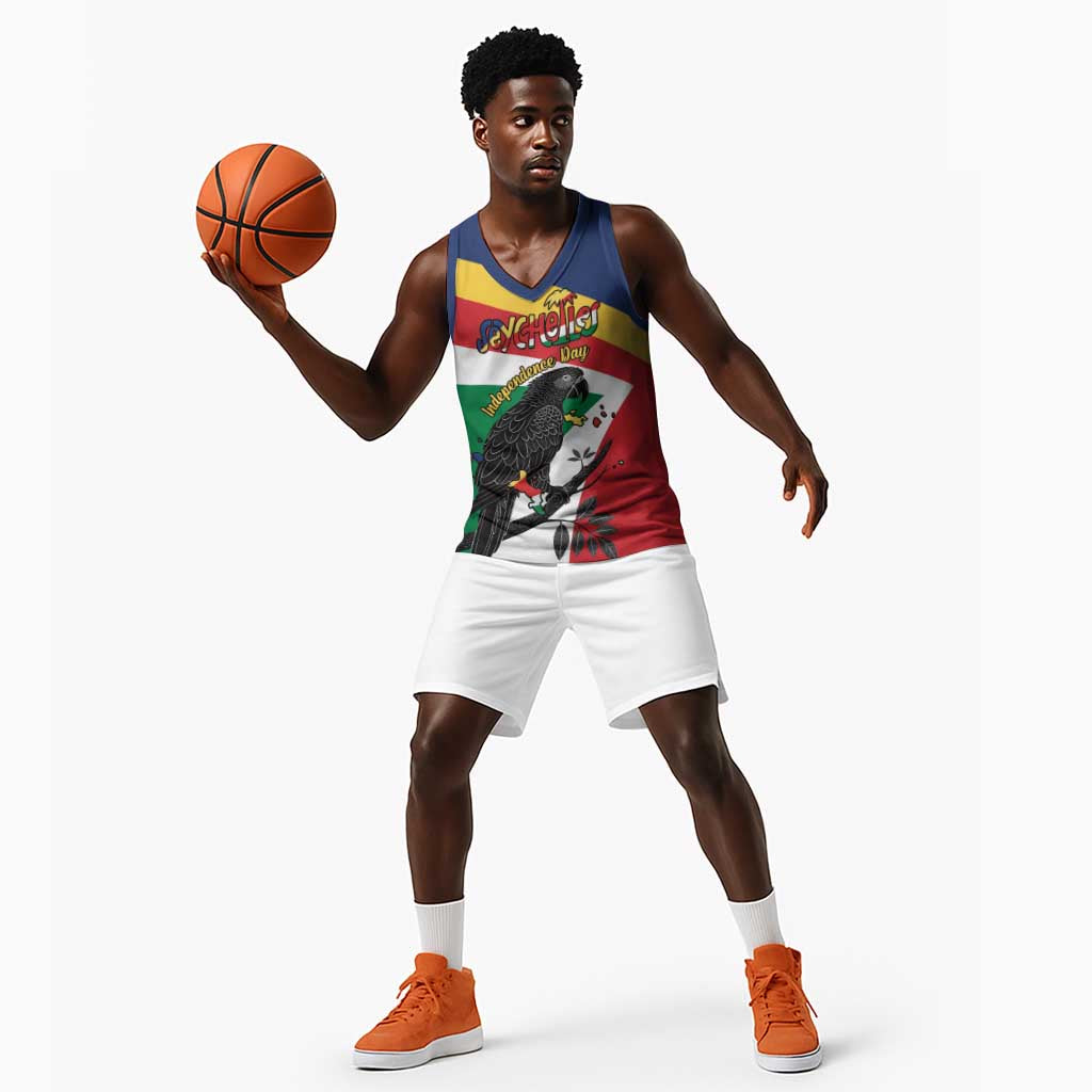 Personalized Happy Seychelles Independence Day Basketball Jersey Black Parrot Coat Of Arms LT15