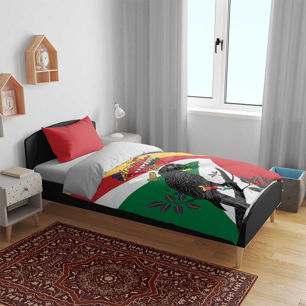 Personalized Happy Seychelles Independence Day Bedding Set Black Parrot Coat Of Arms