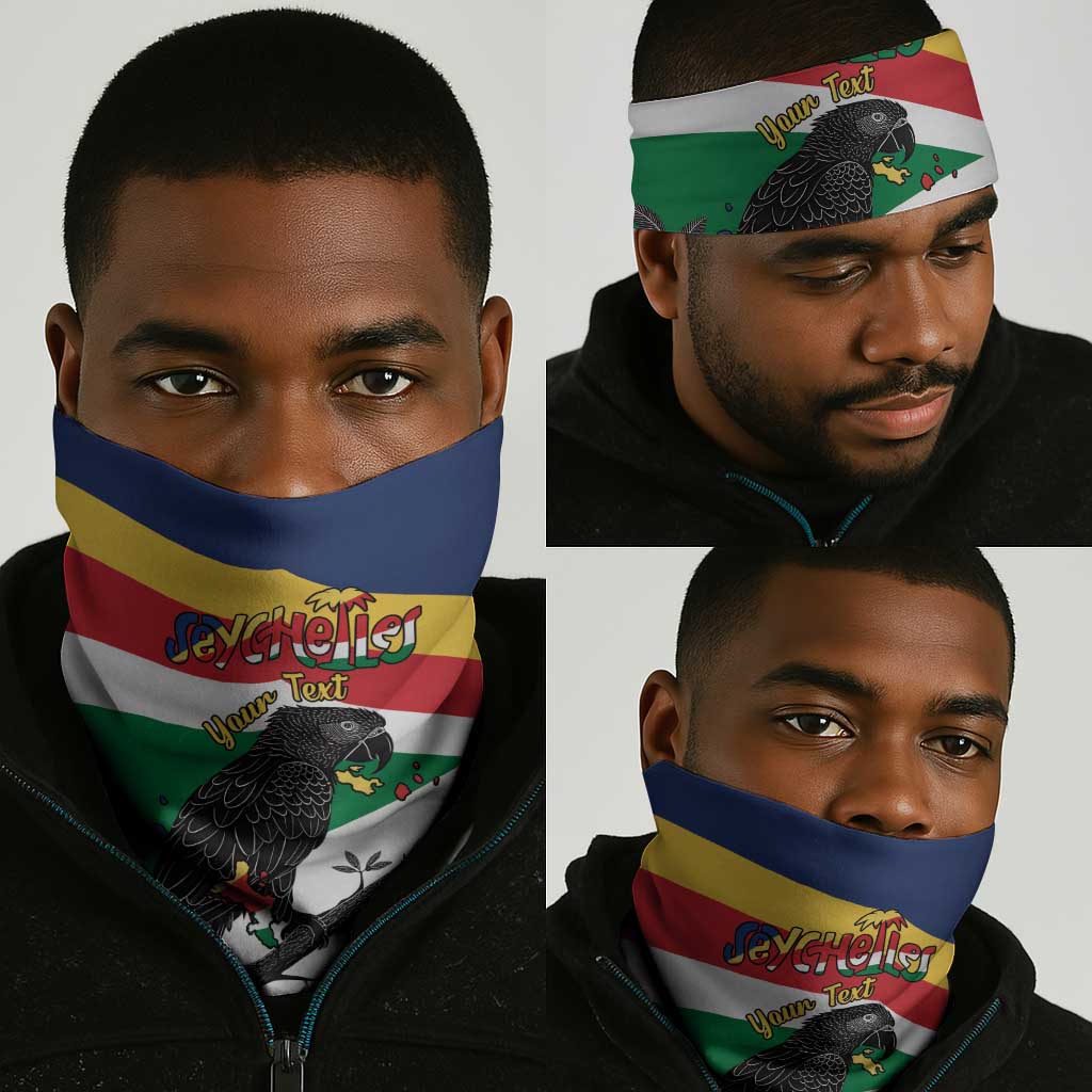 Personalized Happy Seychelles Independence Day Neck Gaiter Black Parrot Coat Of Arms LT15