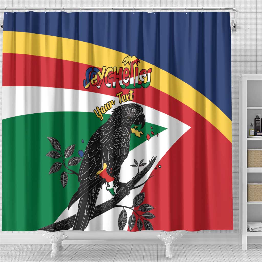 Personalized Happy Seychelles Independence Day Shower Curtain Black Parrot Coat Of Arms