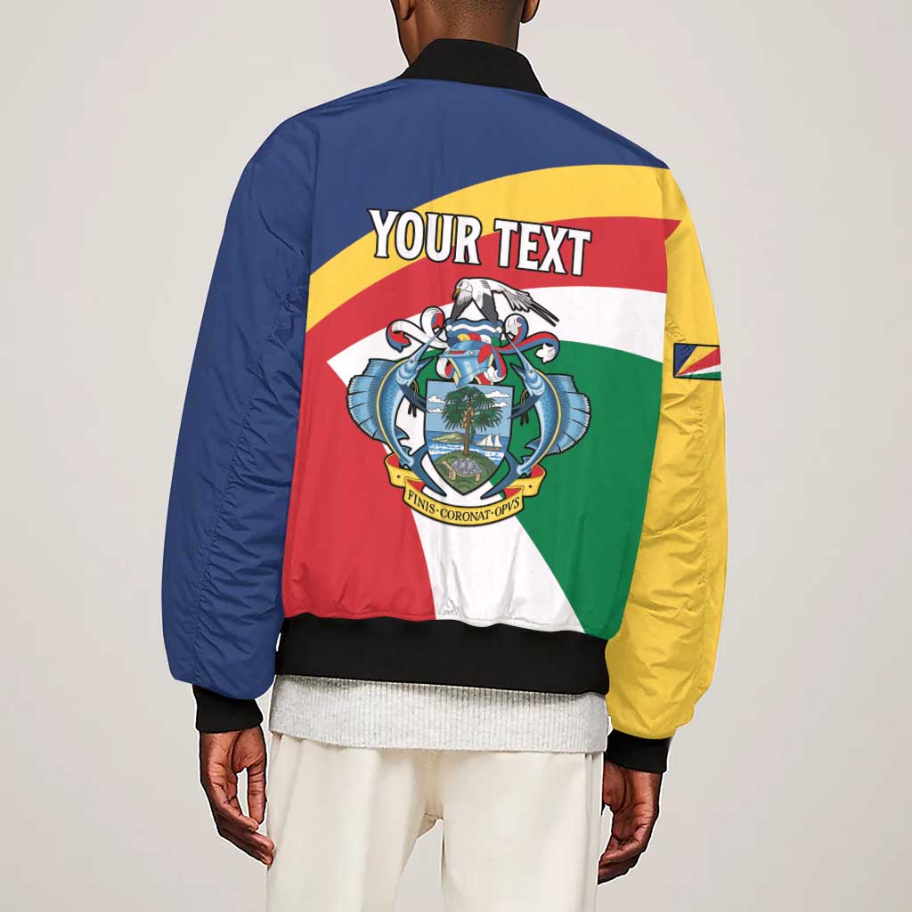 Personalized Happy Seychelles Independence Day Sleeve Zip Bomber Jacket Black Parrot Coat Of Arms