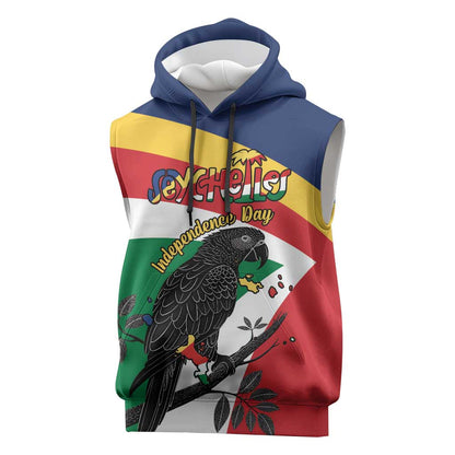 Personalized Happy Seychelles Independence Day Sleeveless Hoodie Black Parrot Coat Of Arms - African Pride