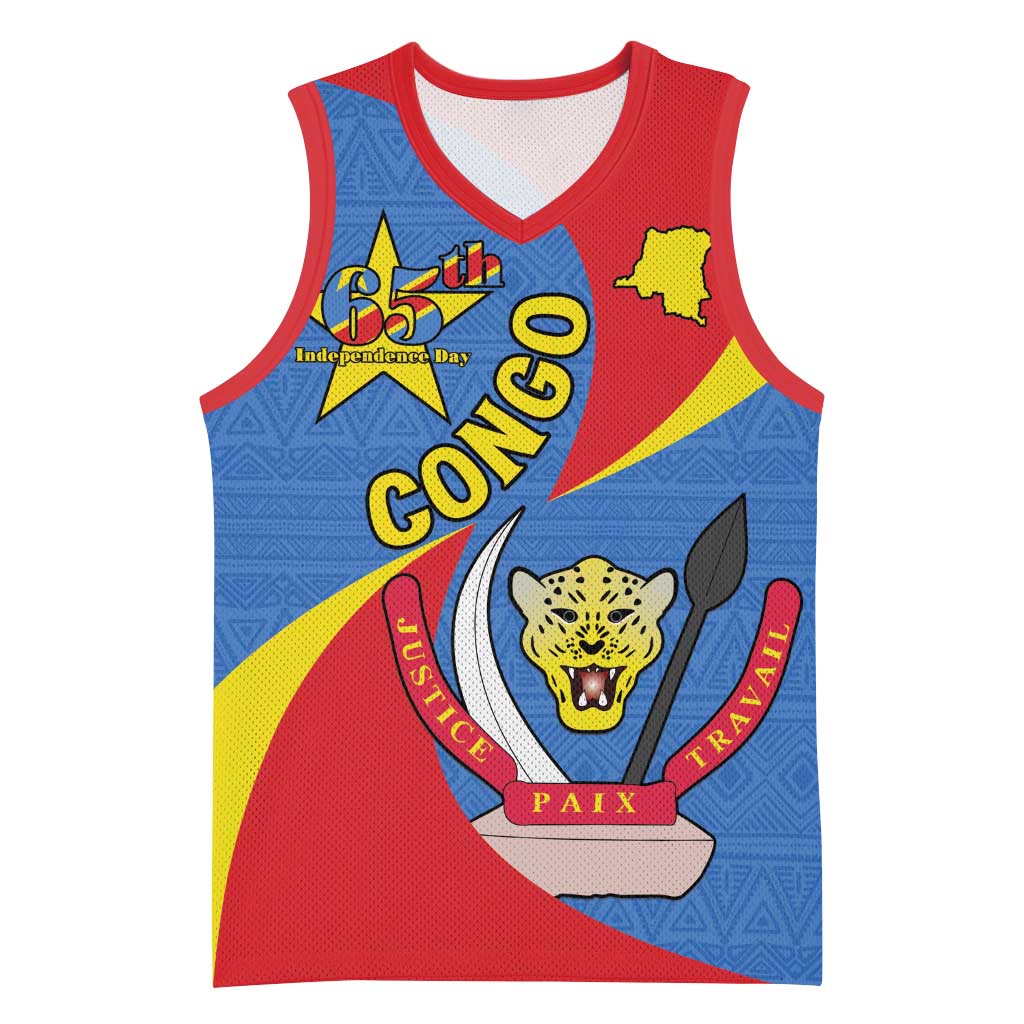 Congo-Kinshasa Independence Day Basketball Jersey Coat Of Arms - African Pattern LT15