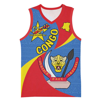 Congo-Kinshasa Independence Day Basketball Jersey Coat Of Arms - African Pattern LT15