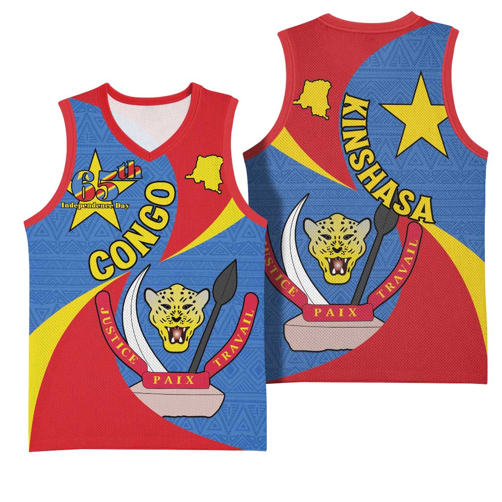 Congo-Kinshasa Independence Day Basketball Jersey Coat Of Arms - African Pattern LT15