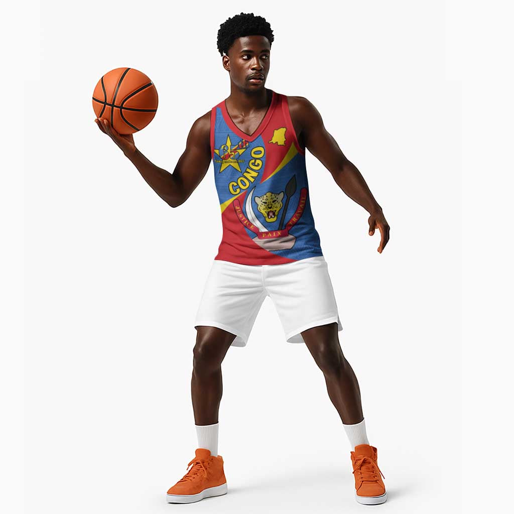 Congo-Kinshasa Independence Day Basketball Jersey Coat Of Arms - African Pattern LT15