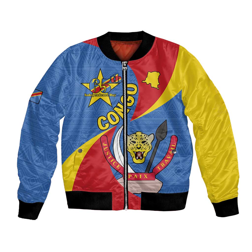 Congo-Kinshasa Independence Day Bomber Jacket Coat Of Arms - African Pattern