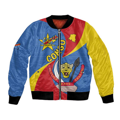 Congo-Kinshasa Independence Day Bomber Jacket Coat Of Arms - African Pattern