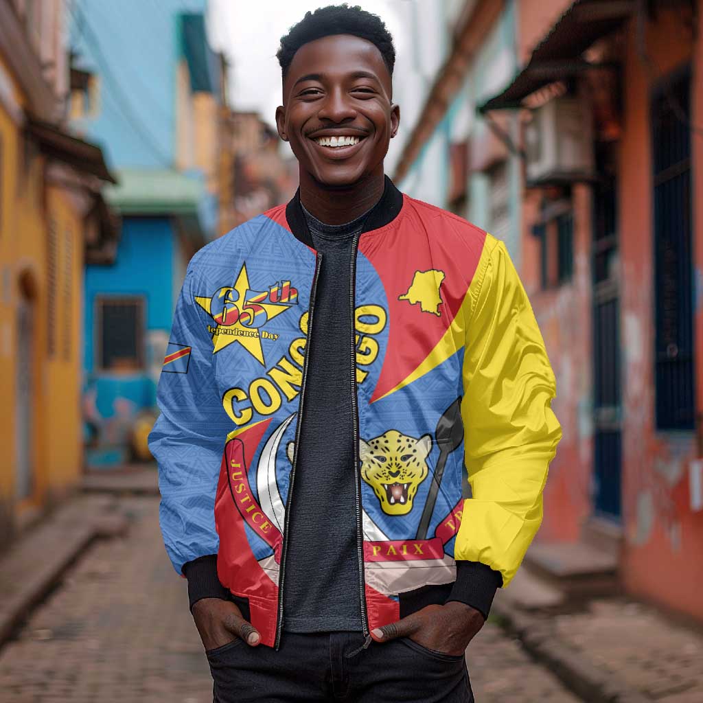 Congo-Kinshasa Independence Day Bomber Jacket Coat Of Arms - African Pattern