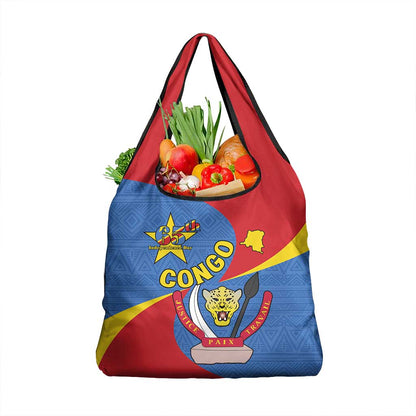 Congo-Kinshasa Independence Day Grocery Bag Coat Of Arms - African Pattern