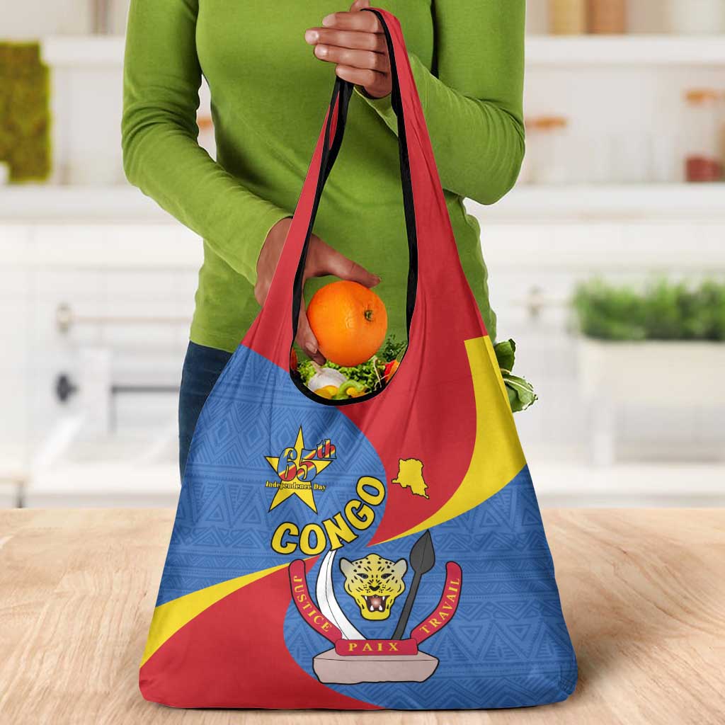 Congo-Kinshasa Independence Day Grocery Bag Coat Of Arms - African Pattern