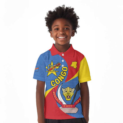 Congo-Kinshasa Independence Day Kid Polo Shirt Coat Of Arms - African Pattern