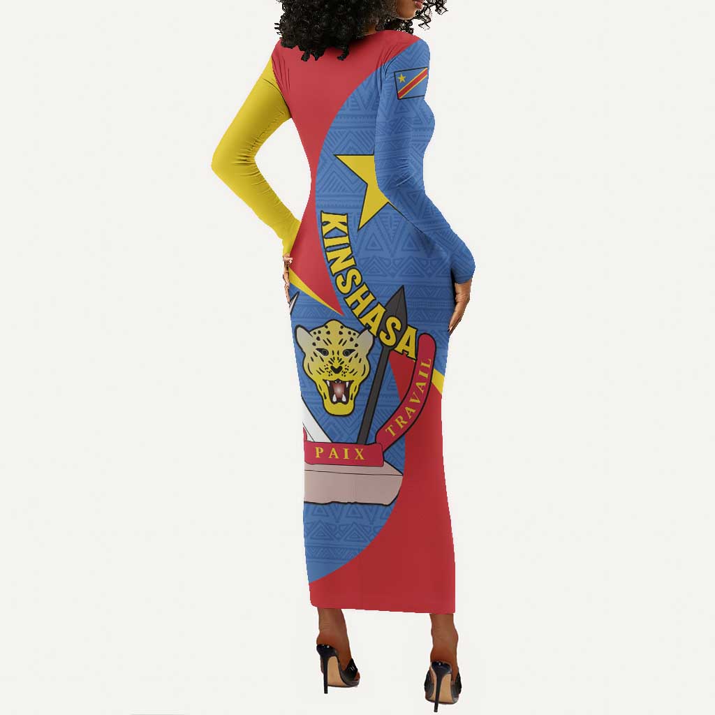 Congo-Kinshasa Independence Day Long Sleeve Bodycon Dress Coat Of Arms - African Pattern LT15