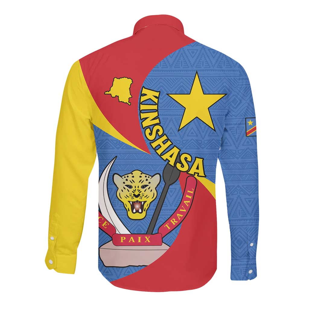 Congo-Kinshasa Independence Day Long Sleeve Button Shirt Coat Of Arms - African Pattern