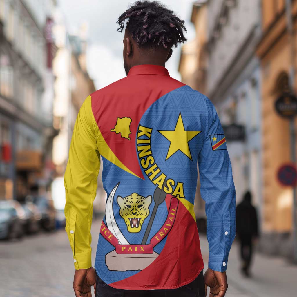 Congo-Kinshasa Independence Day Long Sleeve Button Shirt Coat Of Arms - African Pattern