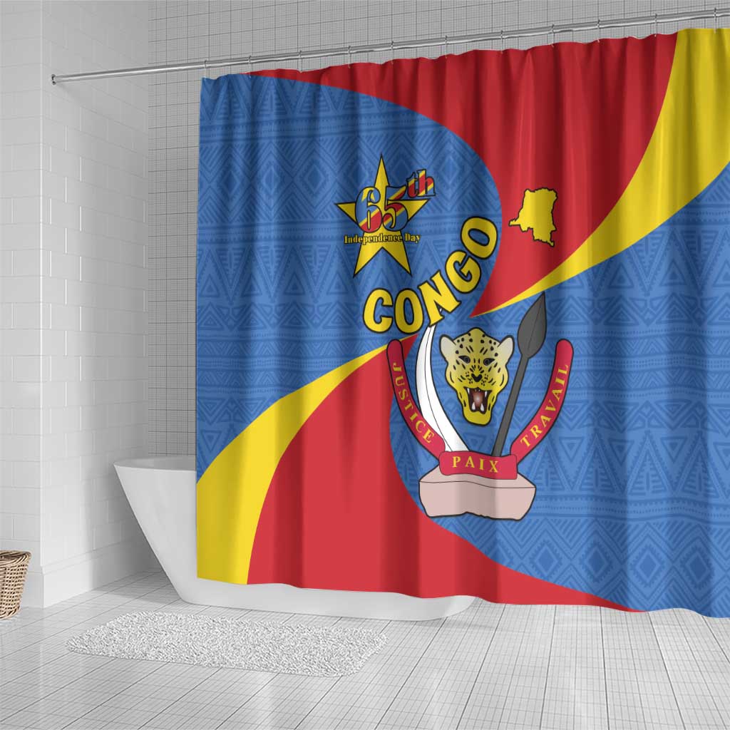 Congo-Kinshasa Independence Day Shower Curtain Coat Of Arms - African Pattern