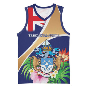 Personalized Tristan da Cunha Basketball Jersey Coat Of Arms Tropical Flowers LT15