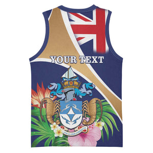 Personalized Tristan da Cunha Basketball Jersey Coat Of Arms Tropical Flowers LT15
