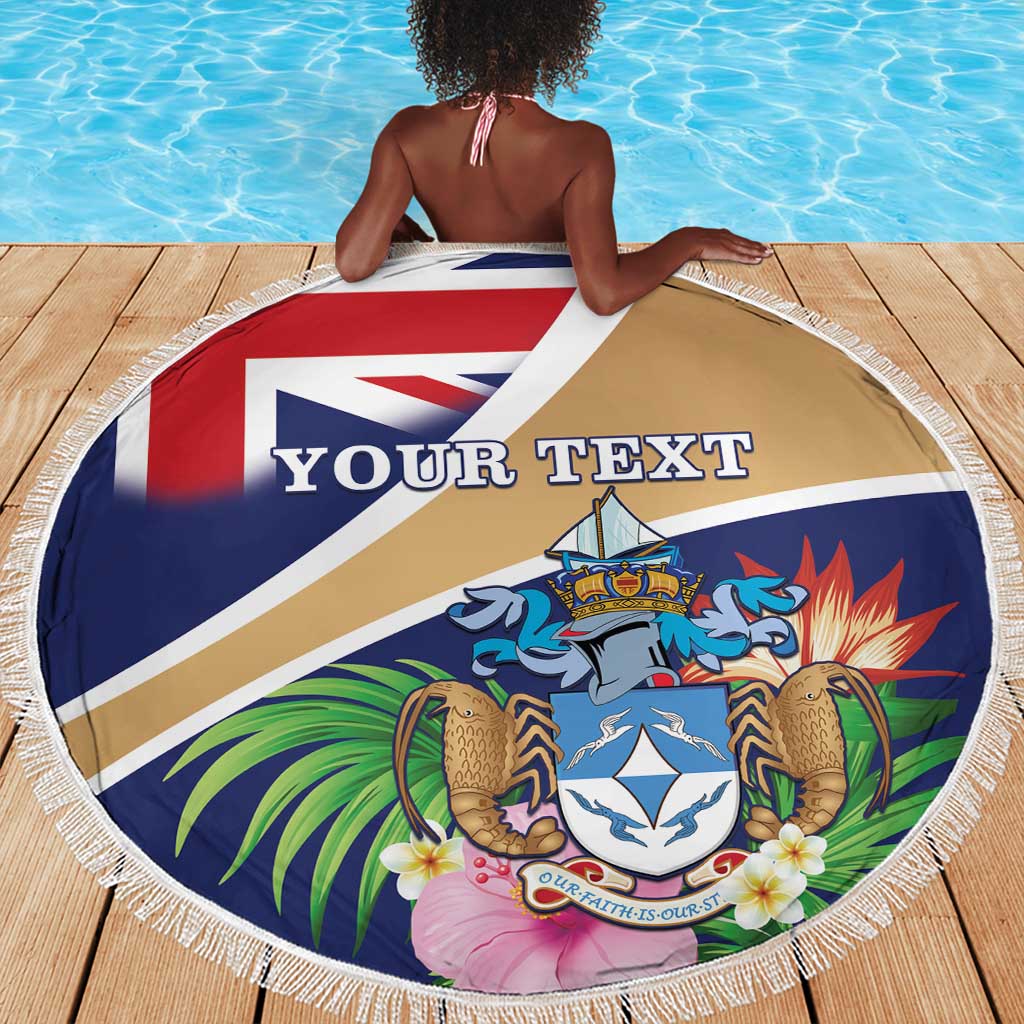 Personalized Tristan da Cunha Beach Blanket Coat Of Arms Tropical Flowers