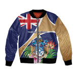 Personalized Tristan da Cunha Bomber Jacket Coat Of Arms Tropical Flowers