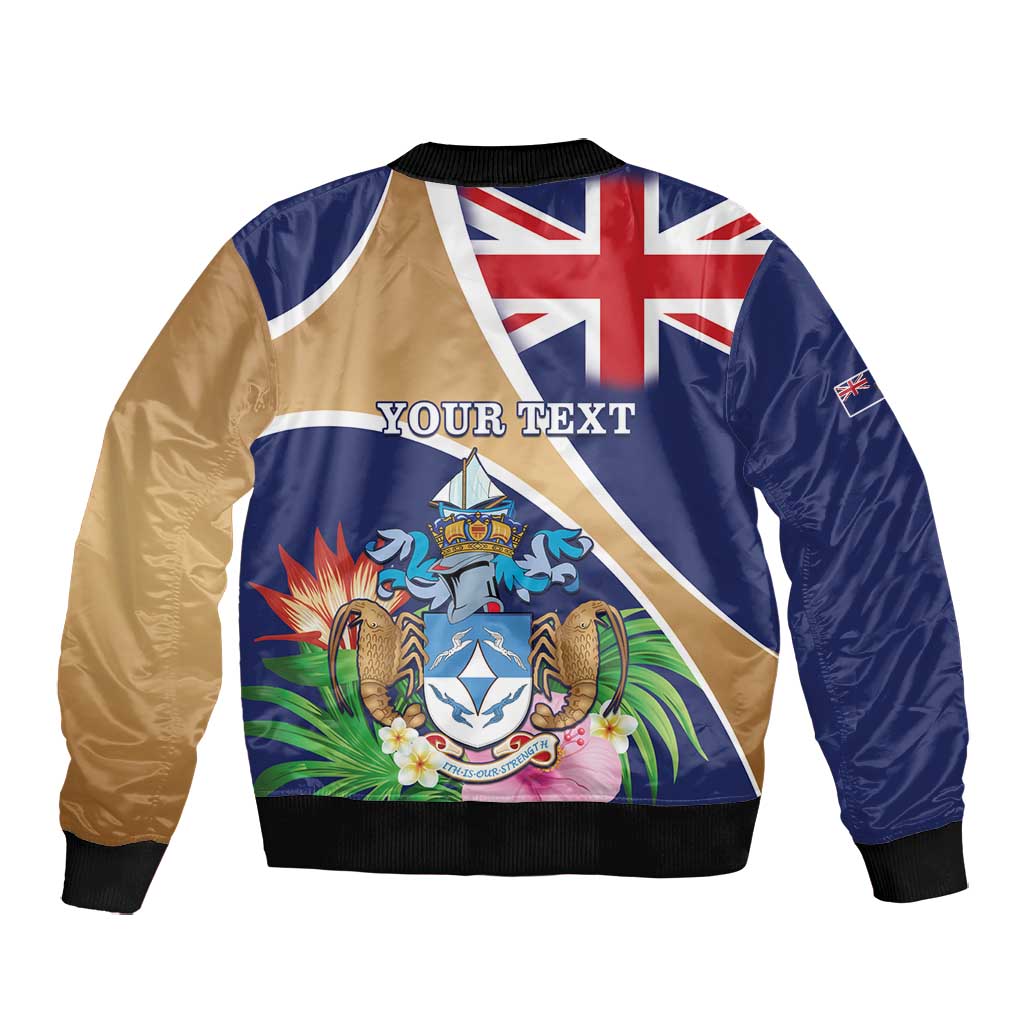 Personalized Tristan da Cunha Bomber Jacket Coat Of Arms Tropical Flowers