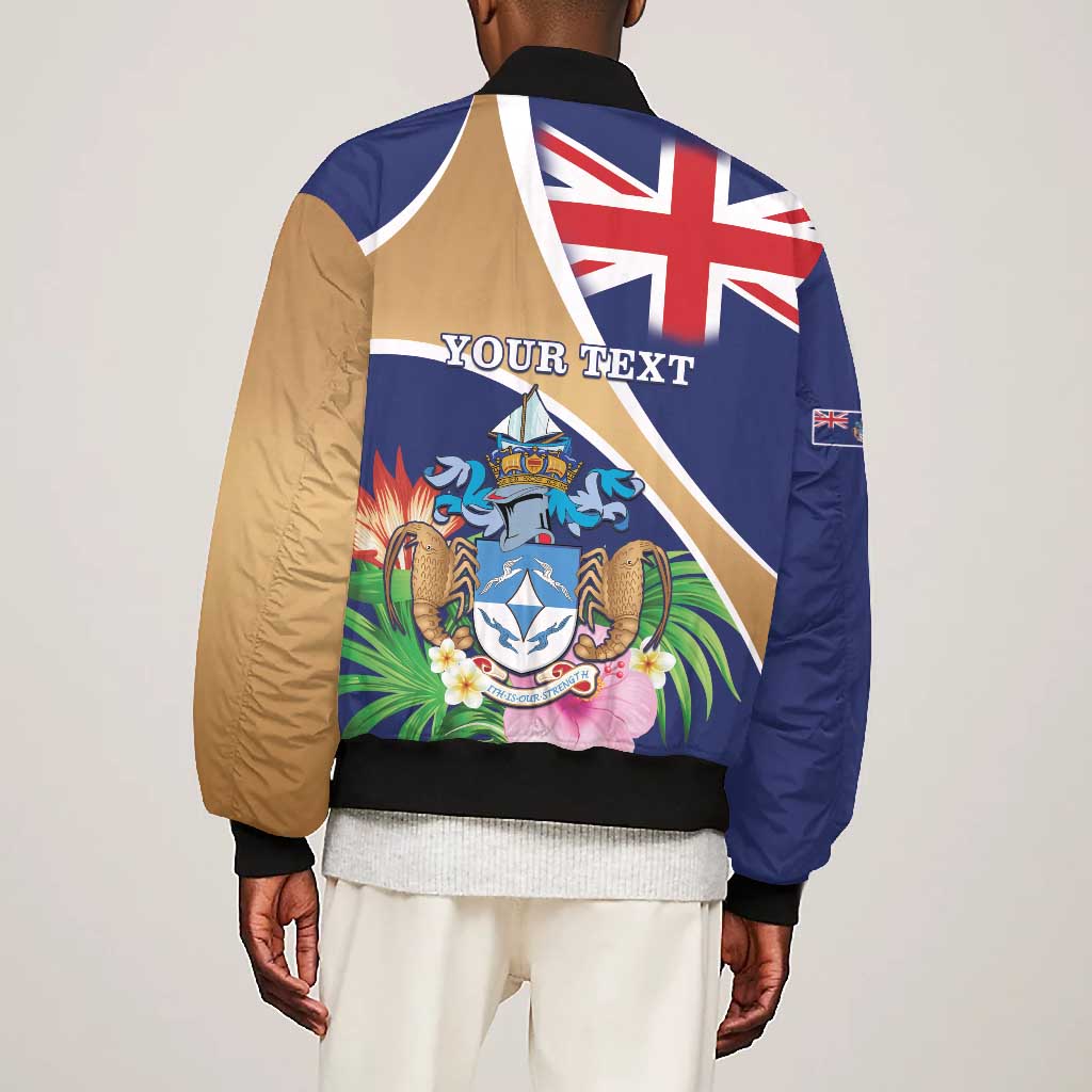 Personalized Tristan da Cunha Bomber Jacket Coat Of Arms Tropical Flowers