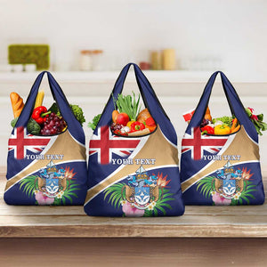 Personalized Tristan da Cunha Grocery Bag Coat Of Arms Tropical Flowers