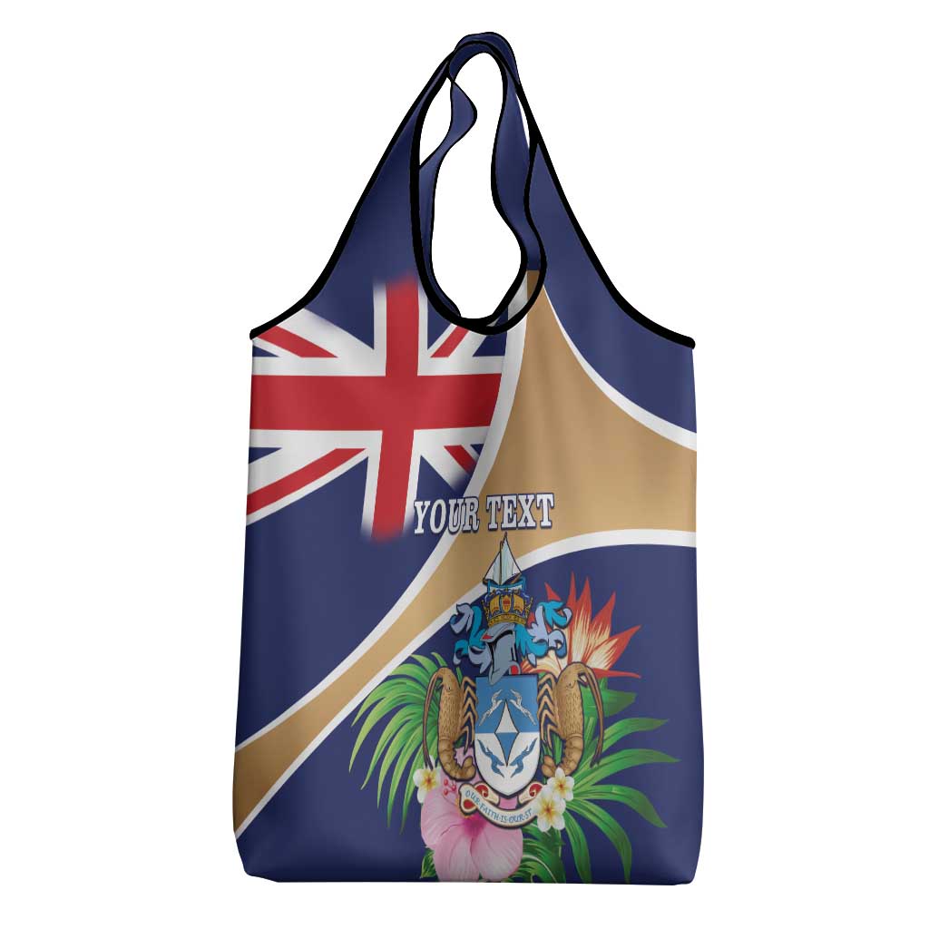 Personalized Tristan da Cunha Grocery Bag Coat Of Arms Tropical Flowers