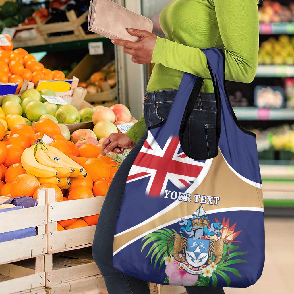 Personalized Tristan da Cunha Grocery Bag Coat Of Arms Tropical Flowers