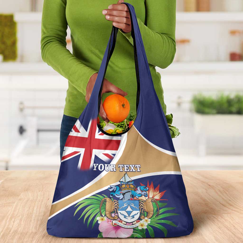 Personalized Tristan da Cunha Grocery Bag Coat Of Arms Tropical Flowers
