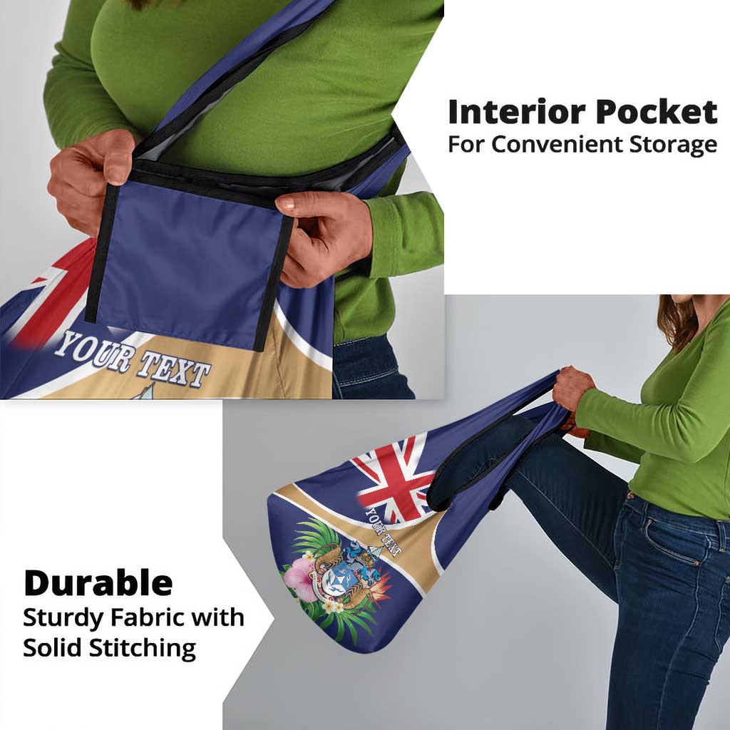 Personalized Tristan da Cunha Grocery Bag Coat Of Arms Tropical Flowers