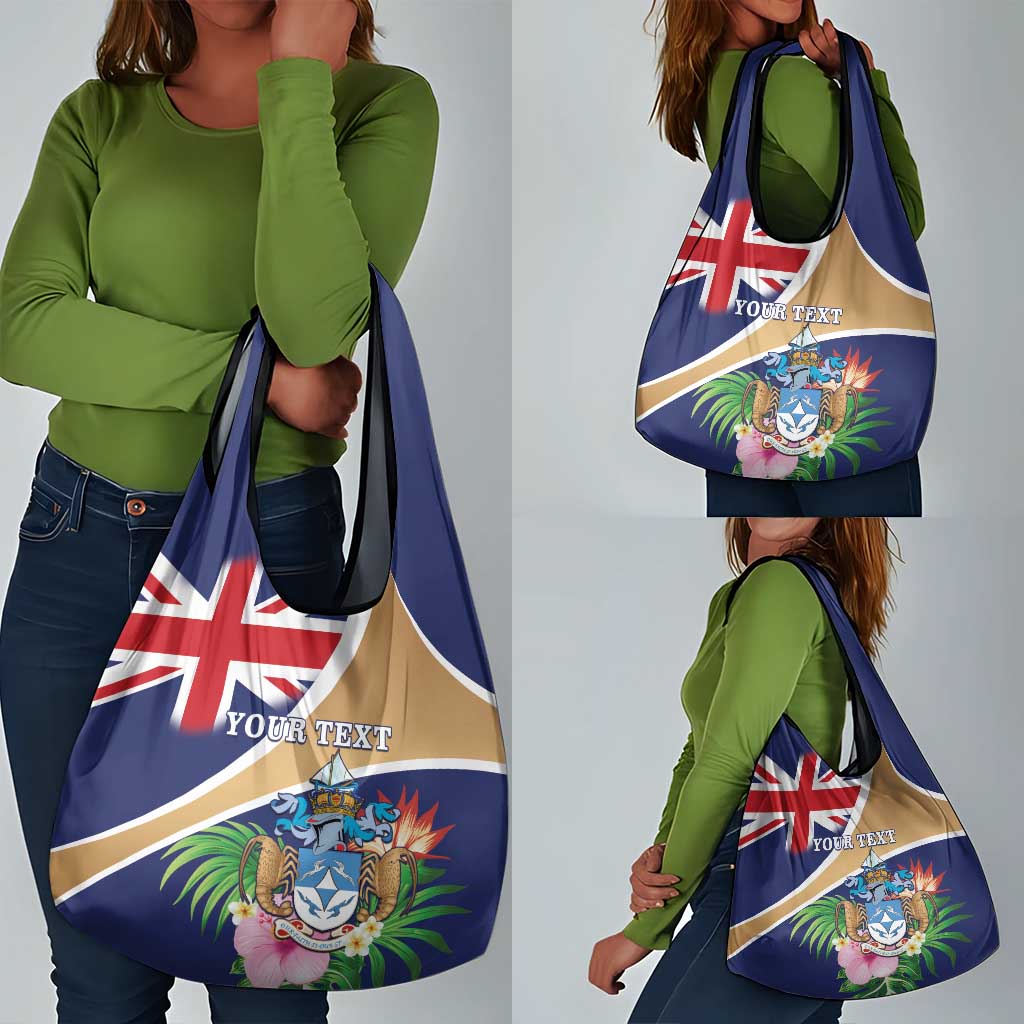 Personalized Tristan da Cunha Grocery Bag Coat Of Arms Tropical Flowers