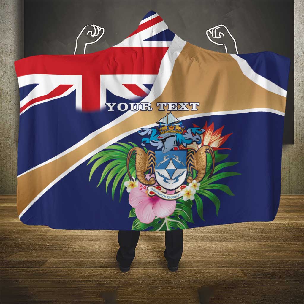 Personalized Tristan da Cunha Hooded Blanket Coat Of Arms Tropical Flowers