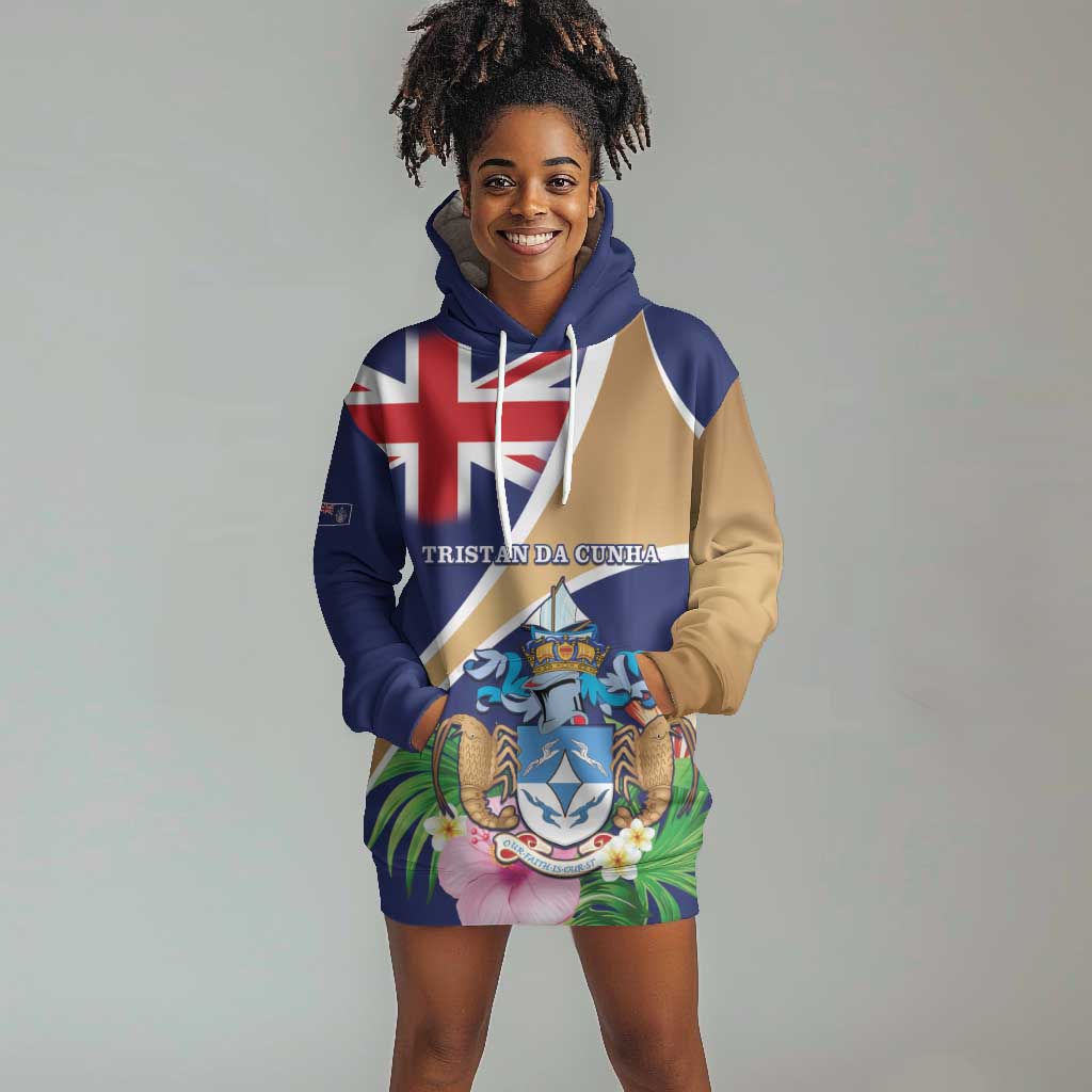 Personalized Tristan da Cunha Hoodie Dress Coat Of Arms Tropical Flowers
