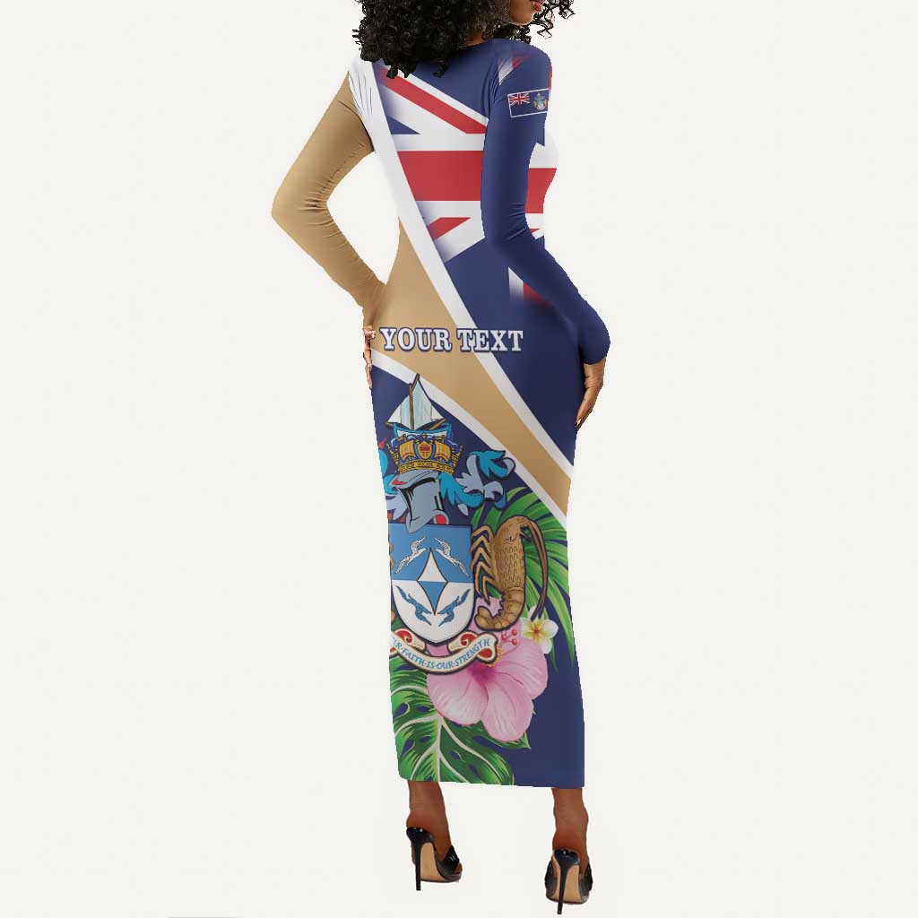 Personalized Tristan da Cunha Long Sleeve Bodycon Dress Coat Of Arms Tropical Flowers LT15