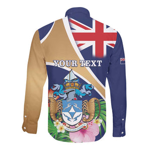 Personalized Tristan da Cunha Long Sleeve Button Shirt Coat Of Arms Tropical Flowers